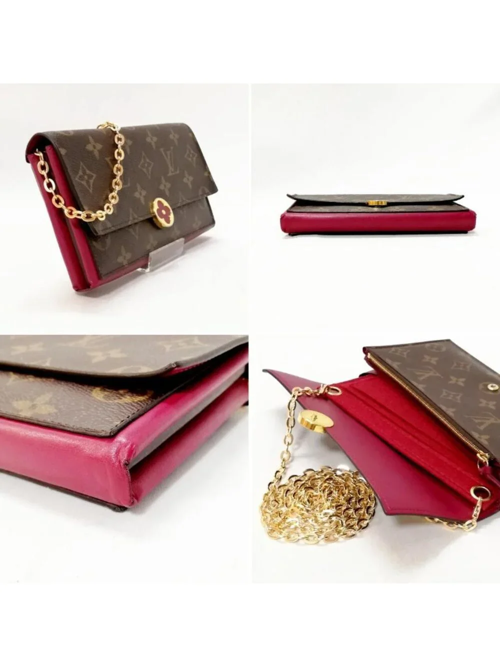 Louis Vuitton Portefeuille Flore Fuchsia Coin Purse Brown